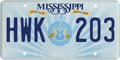 MS license plate HWK203
