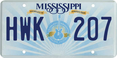 MS license plate HWK207