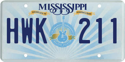MS license plate HWK211