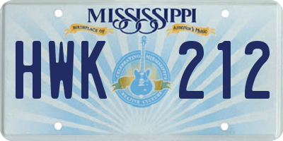 MS license plate HWK212
