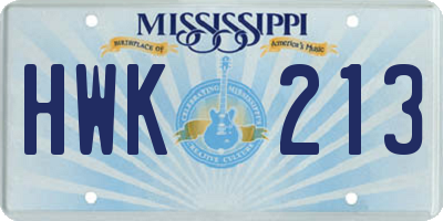 MS license plate HWK213