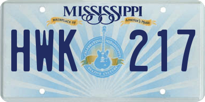 MS license plate HWK217