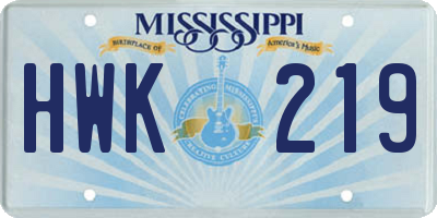 MS license plate HWK219