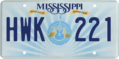 MS license plate HWK221