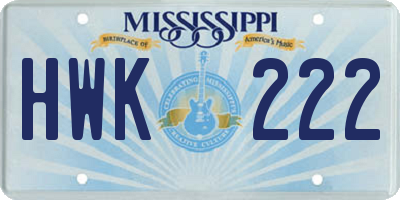 MS license plate HWK222