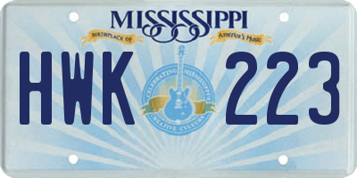 MS license plate HWK223
