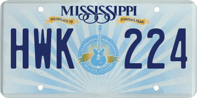 MS license plate HWK224
