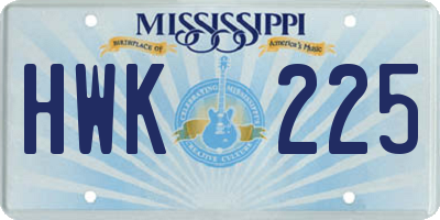 MS license plate HWK225