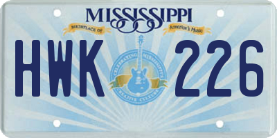 MS license plate HWK226