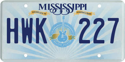 MS license plate HWK227