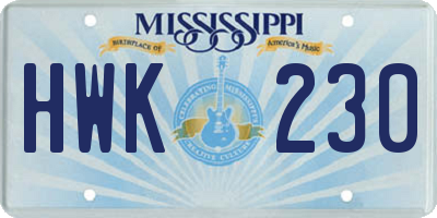 MS license plate HWK230