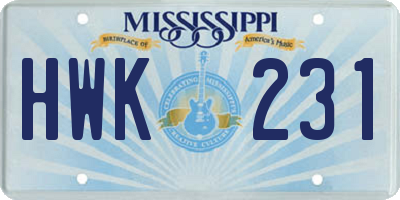 MS license plate HWK231