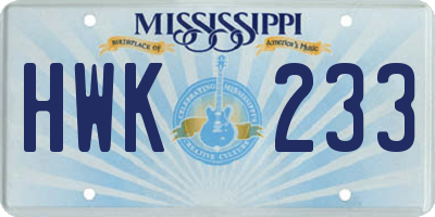 MS license plate HWK233