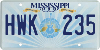 MS license plate HWK235