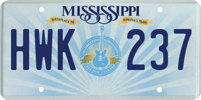 MS license plate HWK237