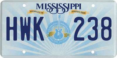 MS license plate HWK238