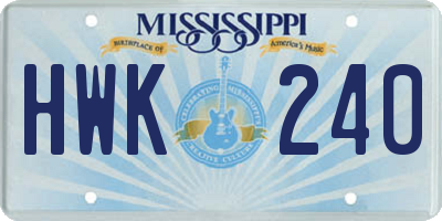 MS license plate HWK240
