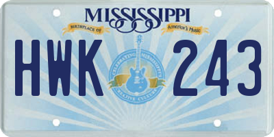 MS license plate HWK243