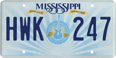 MS license plate HWK247