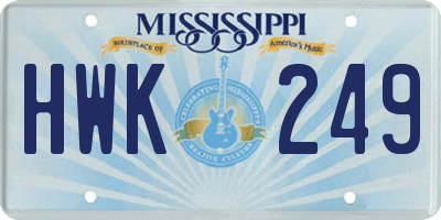 MS license plate HWK249