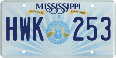 MS license plate HWK253