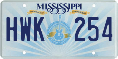 MS license plate HWK254