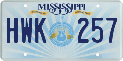 MS license plate HWK257