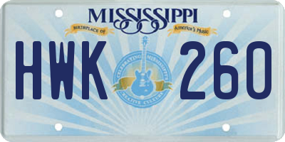 MS license plate HWK260