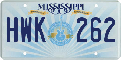 MS license plate HWK262