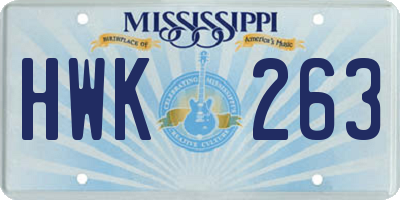 MS license plate HWK263