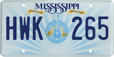 MS license plate HWK265