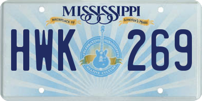 MS license plate HWK269