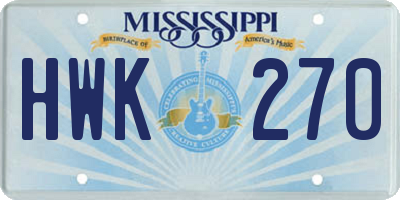 MS license plate HWK270