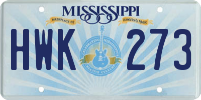 MS license plate HWK273