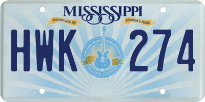 MS license plate HWK274