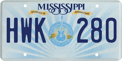 MS license plate HWK280