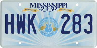 MS license plate HWK283