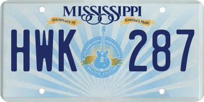 MS license plate HWK287