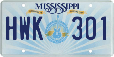 MS license plate HWK301