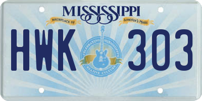 MS license plate HWK303