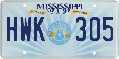MS license plate HWK305