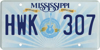 MS license plate HWK307
