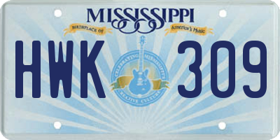 MS license plate HWK309