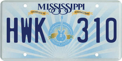 MS license plate HWK310