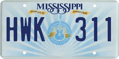MS license plate HWK311