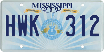 MS license plate HWK312