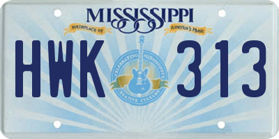 MS license plate HWK313