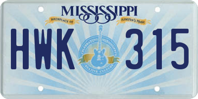 MS license plate HWK315