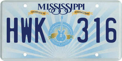 MS license plate HWK316
