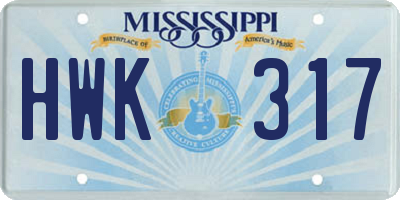 MS license plate HWK317